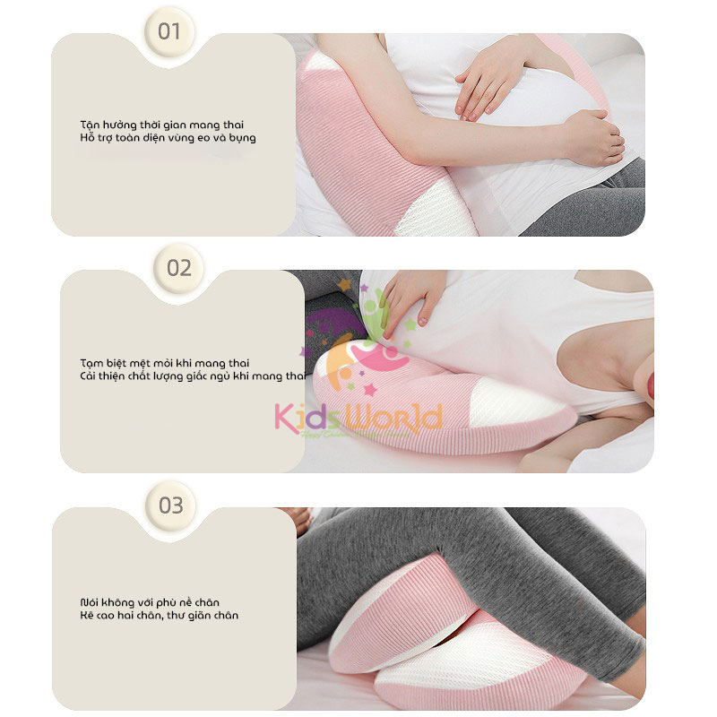 Gối bầu cánh tiên KidsWorld vải Tencel cao cấp mềm mại, thoáng khí giúp giảm đau lưng, nâng đỡ vùng bụng cho mẹ bầu ngủ ngon