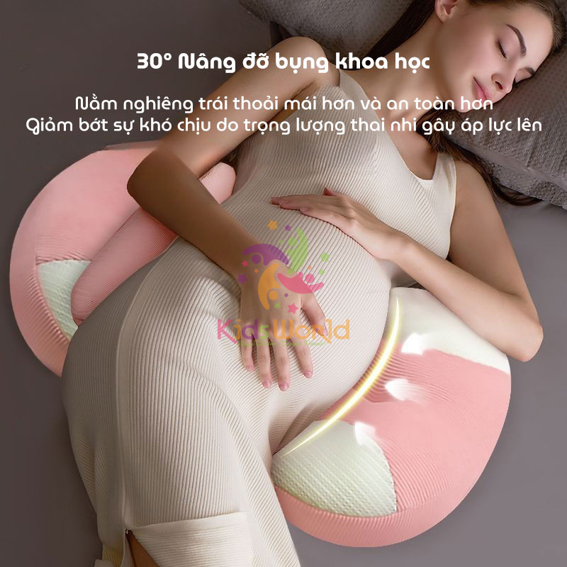 Gối bầu cánh tiên KidsWorld vải Tencel cao cấp mềm mại, thoáng khí giúp giảm đau lưng, nâng đỡ vùng bụng cho mẹ bầu ngủ ngon