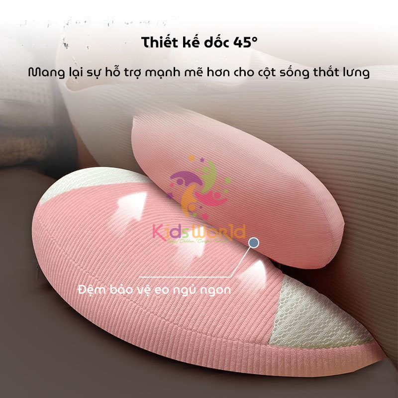 Gối bầu cánh tiên KidsWorld vải Tencel cao cấp mềm mại, thoáng khí giúp giảm đau lưng, nâng đỡ vùng bụng cho mẹ bầu ngủ ngon