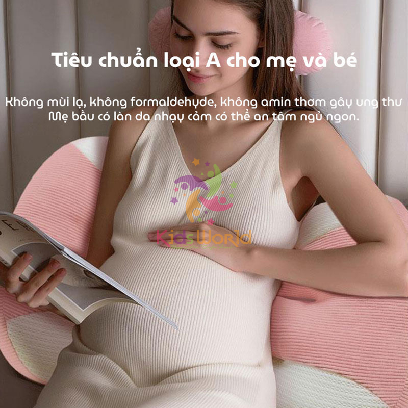 Gối bầu cánh tiên KidsWorld vải Tencel cao cấp mềm mại, thoáng khí giúp giảm đau lưng, nâng đỡ vùng bụng cho mẹ bầu ngủ ngon