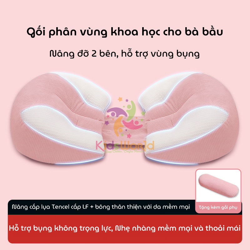 Gối bầu cánh tiên KidsWorld vải Tencel cao cấp mềm mại, thoáng khí giúp giảm đau lưng, nâng đỡ vùng bụng cho mẹ bầu ngủ ngon