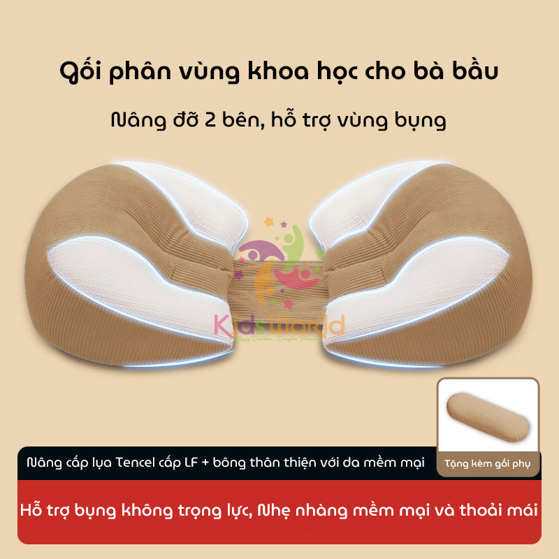 Gối bầu cánh tiên KidsWorld vải Tencel cao cấp mềm mại, thoáng khí giúp giảm đau lưng, nâng đỡ vùng bụng cho mẹ bầu ngủ ngon