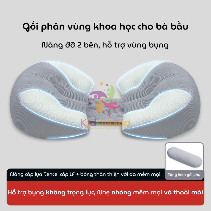 Gối bầu cánh tiên KidsWorld vải Tencel cao cấp mềm mại, thoáng khí giúp giảm đau lưng, nâng đỡ vùng bụng cho mẹ bầu ngủ ngon