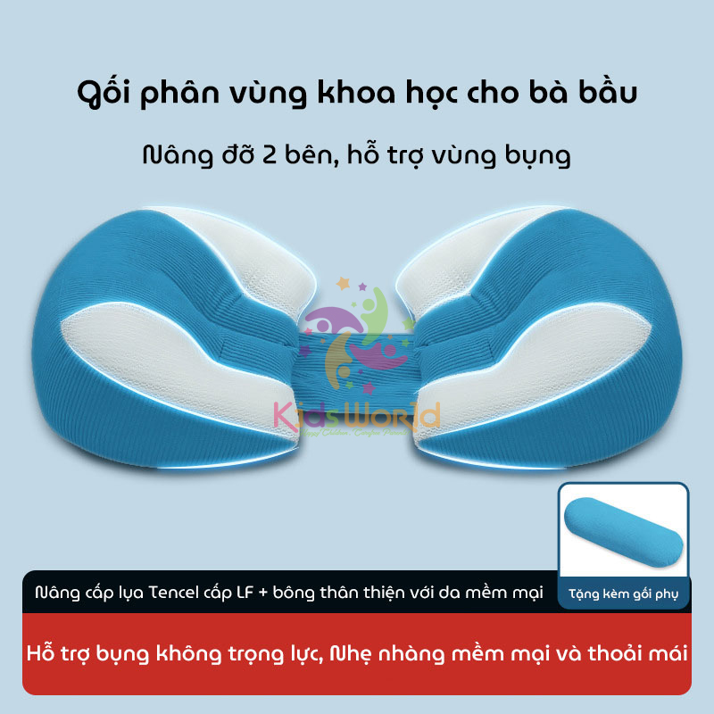 Gối bầu cánh tiên KidsWorld vải Tencel cao cấp mềm mại, thoáng khí giúp giảm đau lưng, nâng đỡ vùng bụng cho mẹ bầu ngủ ngon