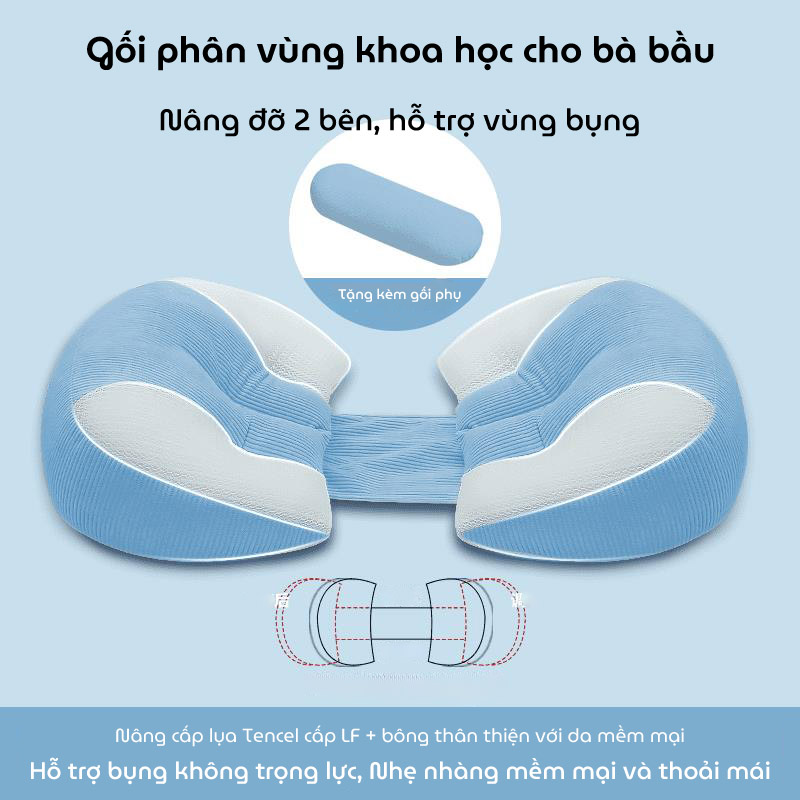 Gối bầu cánh tiên KidsWorld vải Tencel cao cấp mềm mại thoáng khí, nâng đỡ bụng mẹ bầu 30°hỗ trợ giảm đau lưng, tựa lưng, kê chân, giúp mẹ bầu ngủ nghiêng thoải mái