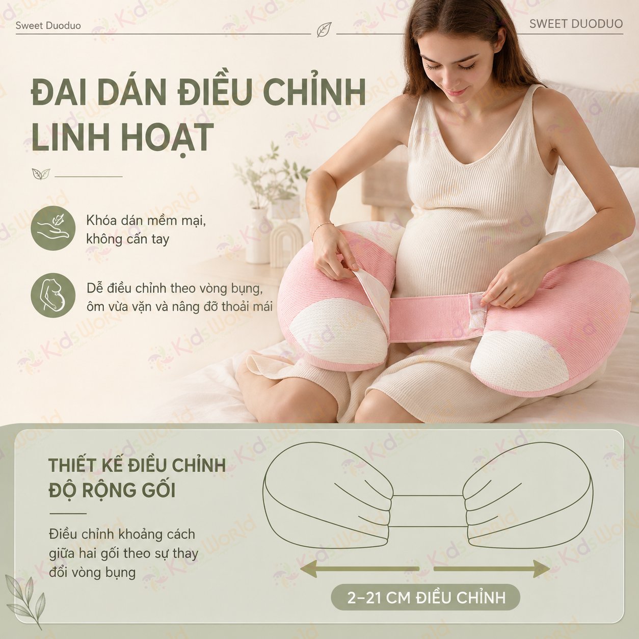 Gối bầu cánh tiên KidsWorld vải Tencel cao cấp mềm mại thoáng khí, nâng đỡ bụng mẹ bầu 30°hỗ trợ giảm đau lưng, tựa lưng, kê chân, giúp mẹ bầu ngủ nghiêng thoải mái