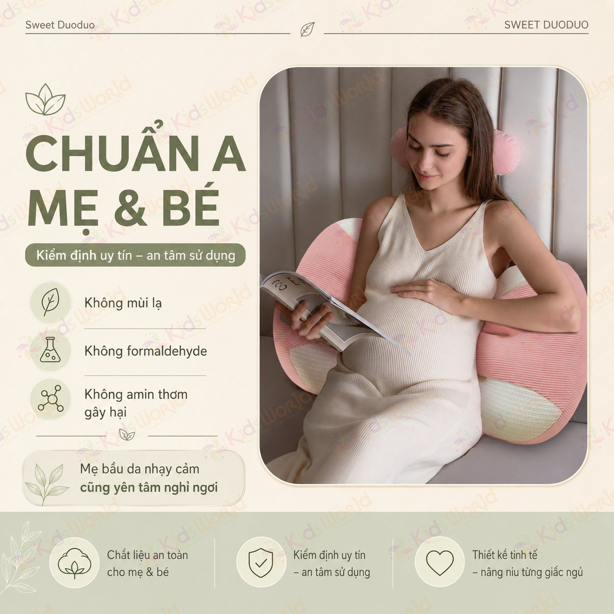 Gối bầu cánh tiên KidsWorld vải Tencel cao cấp mềm mại thoáng khí, nâng đỡ bụng mẹ bầu 30°hỗ trợ giảm đau lưng, tựa lưng, kê chân, giúp mẹ bầu ngủ nghiêng thoải mái