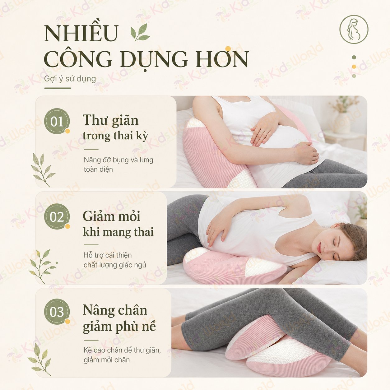 Gối bầu cánh tiên KidsWorld vải Tencel cao cấp mềm mại thoáng khí, nâng đỡ bụng mẹ bầu 30°hỗ trợ giảm đau lưng, tựa lưng, kê chân, giúp mẹ bầu ngủ nghiêng thoải mái