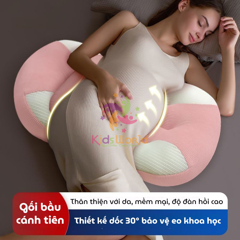 Gối bầu cánh tiên KidsWorld vải Tencel cao cấp mềm mại, thoáng khí giúp giảm đau lưng, nâng đỡ vùng bụng cho mẹ bầu ngủ ngon