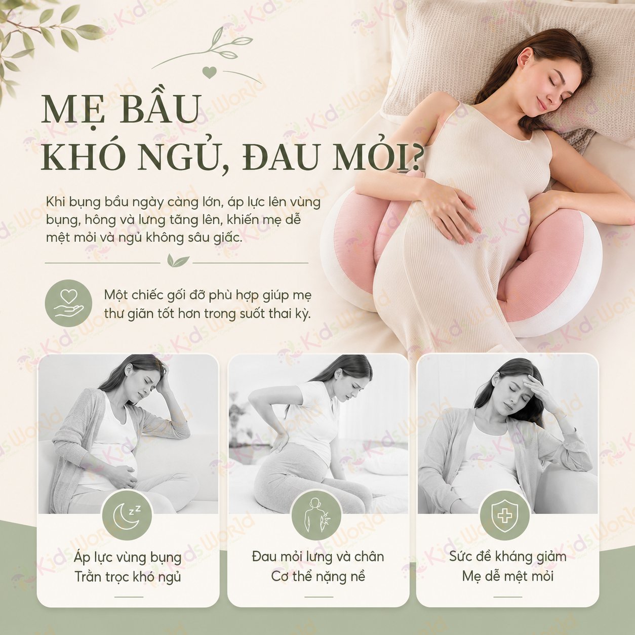 Gối bầu cánh tiên KidsWorld vải nhung tăm cao cấp, nâng đỡ bụng mẹ bầu 30°hỗ trợ giảm đau lưng, kê chân, tựa lưng, tặng kèm gối phụ, ruột bông xoắn 7d đàn hồi