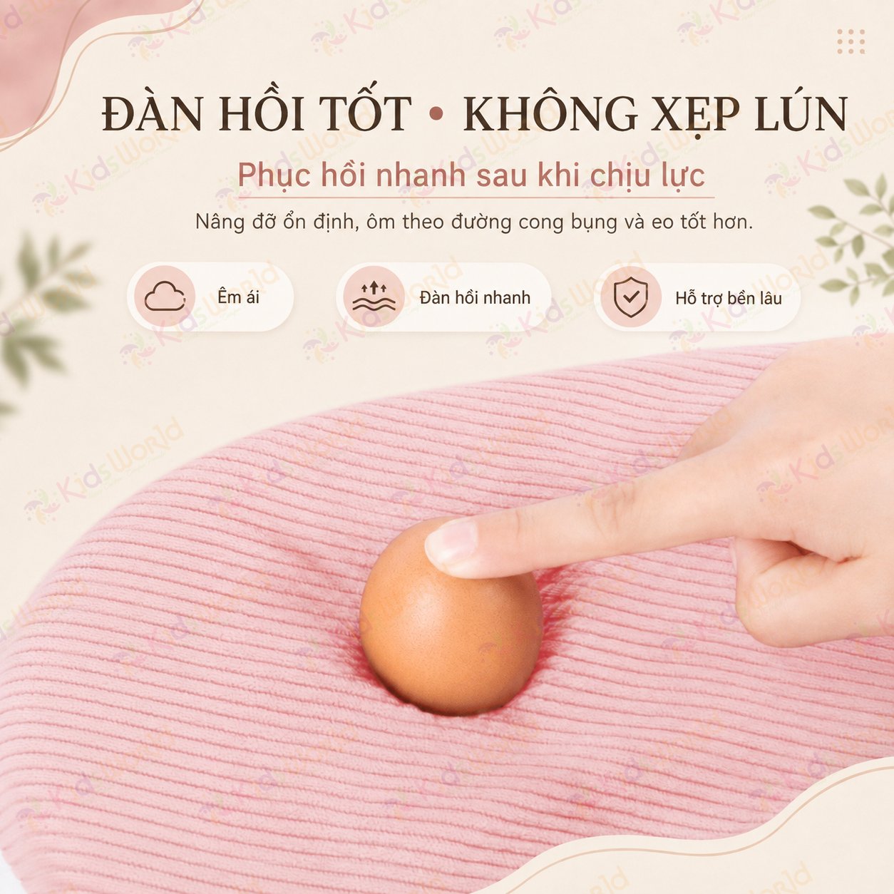 Gối bầu cánh tiên KidsWorld vải nhung tăm cao cấp, nâng đỡ bụng mẹ bầu 30°hỗ trợ giảm đau lưng, kê chân, tựa lưng, tặng kèm gối phụ, ruột bông xoắn 7d đàn hồi