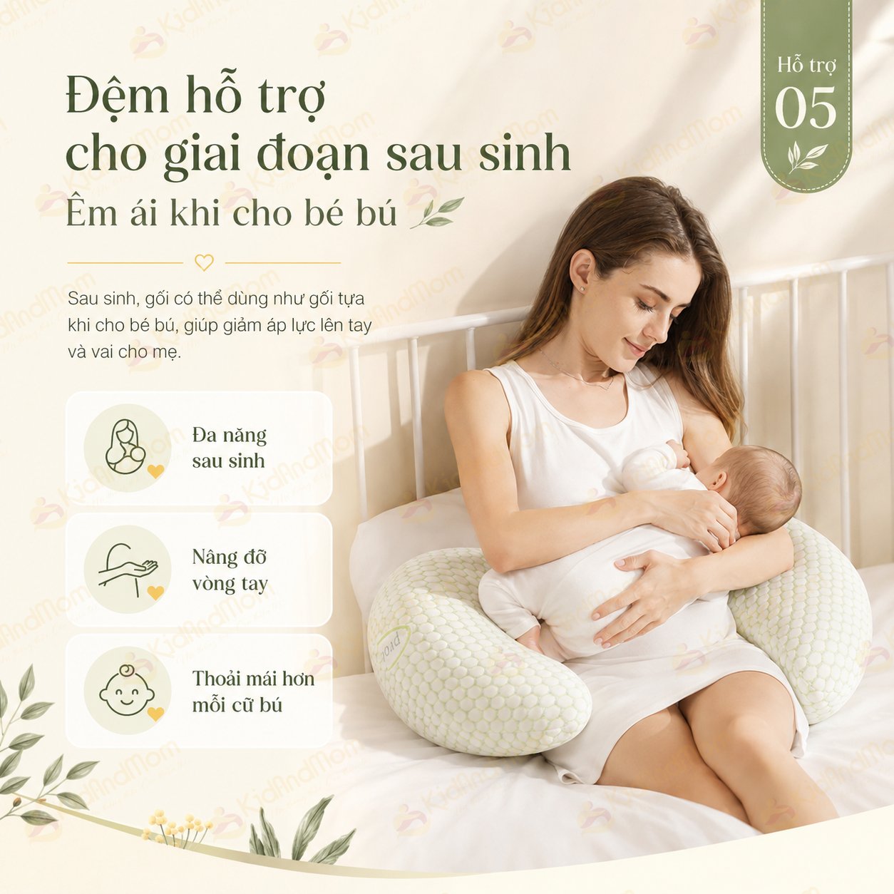 Gối bầu cánh tiên KidsWorld vải sợi tre cao cấp, gối đỡ bụng mẹ bầu 30° hỗ trợ giảm đau lưng, nâng đỡ eo lưng, vùng bụng, kê chân, tựa lưng, tặng kèm gối phụ giúp mẹ bầu ngủ ngon