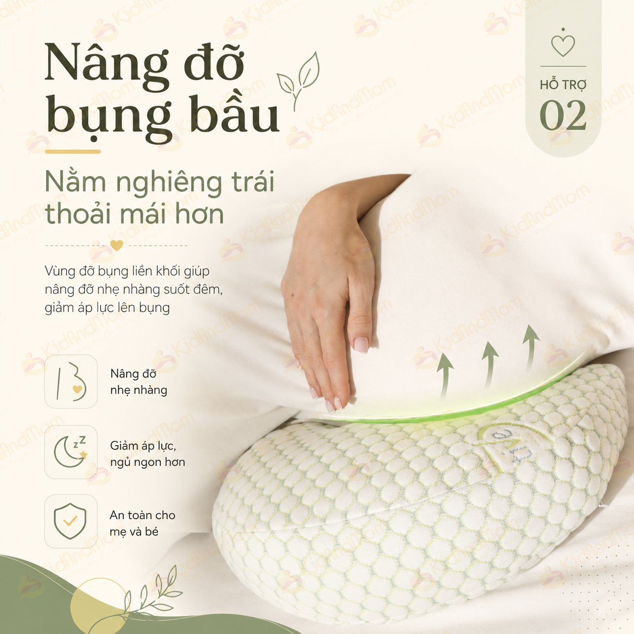 Gối bầu cánh tiên KidsWorld vải sợi tre cao cấp, gối đỡ bụng mẹ bầu 30° hỗ trợ giảm đau lưng, nâng đỡ eo lưng, vùng bụng, kê chân, tựa lưng, tặng kèm gối phụ giúp mẹ bầu ngủ ngon