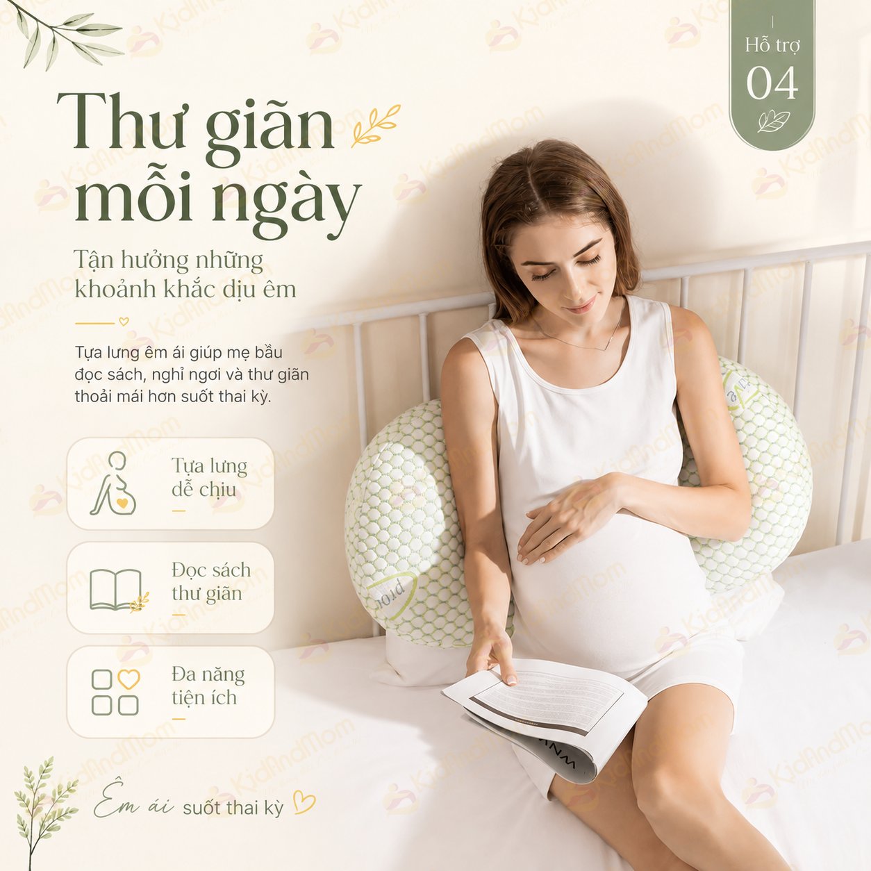 Gối bầu cánh tiên KidsWorld vải sợi tre cao cấp, gối đỡ bụng mẹ bầu 30° hỗ trợ giảm đau lưng, nâng đỡ eo lưng, vùng bụng, kê chân, tựa lưng, tặng kèm gối phụ giúp mẹ bầu ngủ ngon