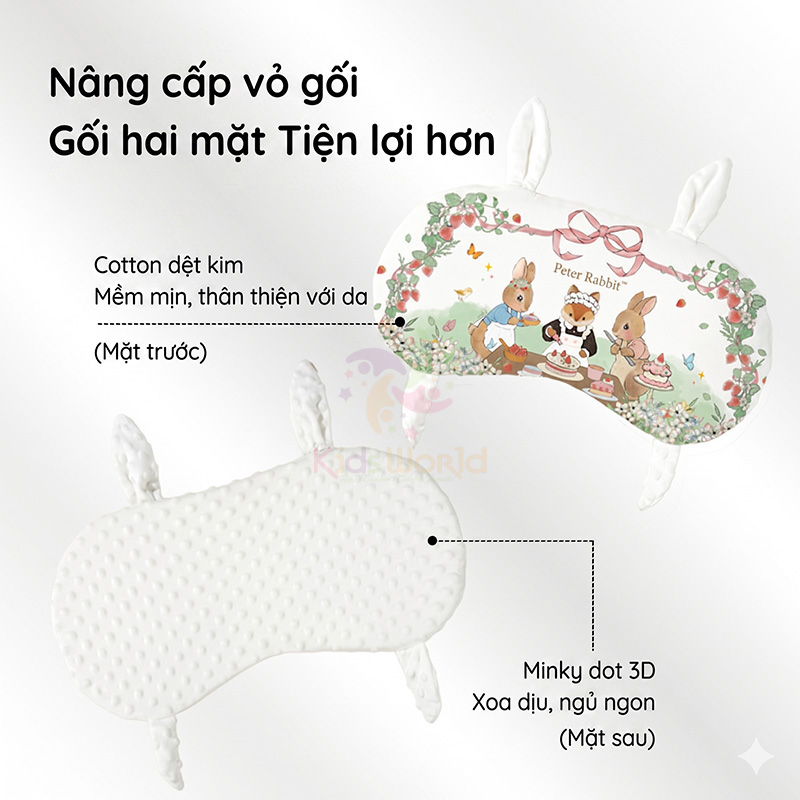 Gối cao su non cho bé hình tai thỏ hoạ tiết cổ tích thiết kế công thái học thoáng khí với 2 mặt đa năng kháng khuẩn cấp độ 10A có thể giặt được