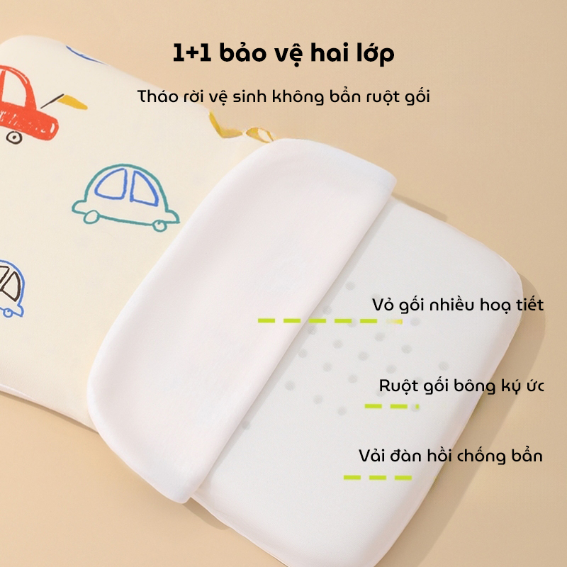 Gối cao su non cho bé KidsWorld ZT505 vải Cotton định hình đầu chống bẹp đầu thoáng khí, êm ái cho bé ngủ ngon sâu giấc cho trẻ 6 tháng-3 tuổi