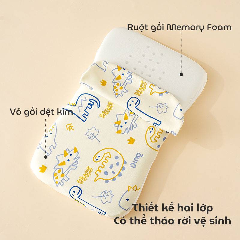 Gối cao su non cho bé KidsWorld ZT505 vải Cotton định hình đầu chống bẹp đầu thoáng khí, êm ái cho bé ngủ ngon sâu giấc cho trẻ 6 tháng-3 tuổi