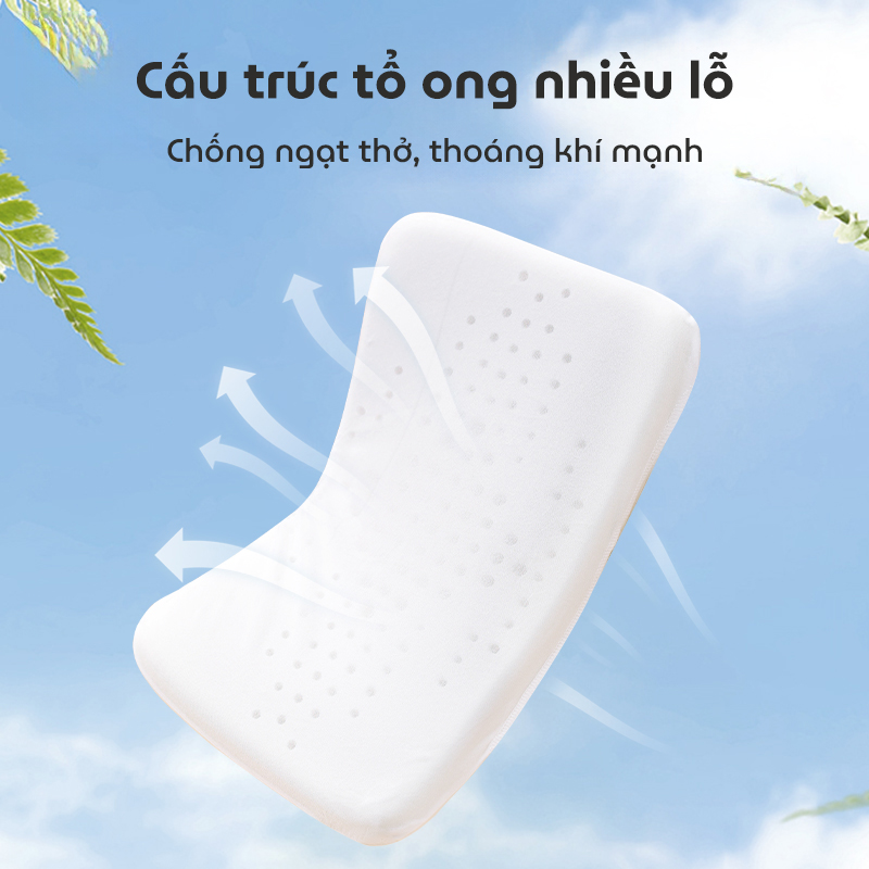 Gối cao su non cho bé KidsWorld ZT505 vải Cotton định hình đầu chống bẹp đầu thoáng khí, êm ái cho bé ngủ ngon sâu giấc cho trẻ 6 tháng-3 tuổi