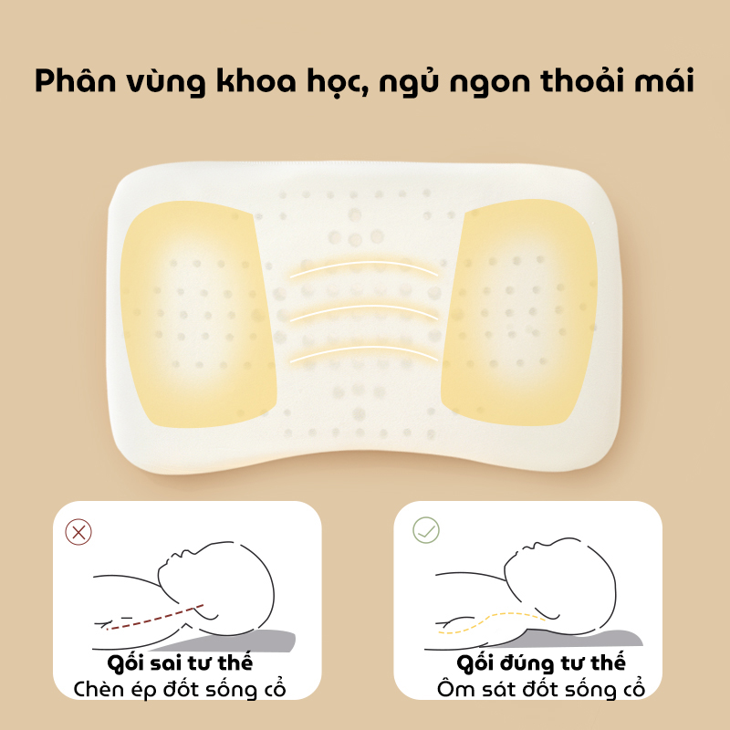 Gối cao su non cho bé KidsWorld ZT505 vải Cotton định hình đầu chống bẹp đầu thoáng khí, êm ái cho bé ngủ ngon sâu giấc cho trẻ 6 tháng-3 tuổi