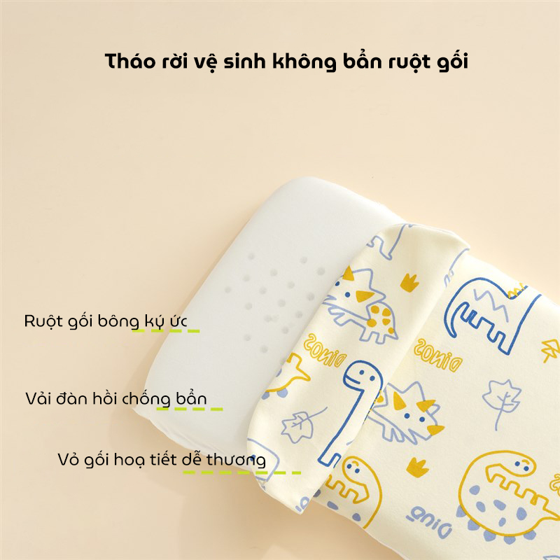 Gối cao su non cho bé KidsWorld ZT505 vải Cotton định hình đầu chống bẹp đầu thoáng khí, êm ái cho bé ngủ ngon sâu giấc cho trẻ 6 tháng-3 tuổi