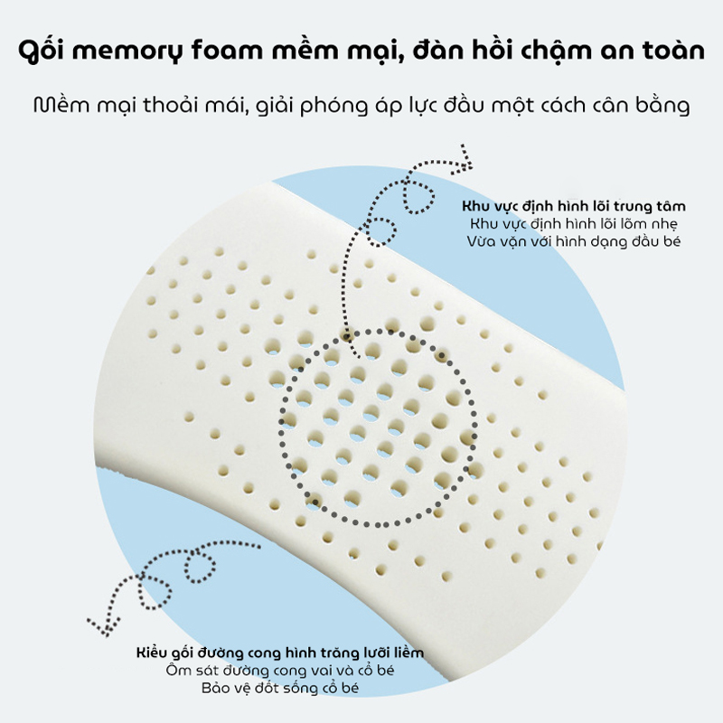 Gối cao su non cho bé KidsWorld ZT505 vải Cotton định hình đầu chống bẹp đầu thoáng khí, êm ái cho bé ngủ ngon sâu giấc cho trẻ 6 tháng-3 tuổi