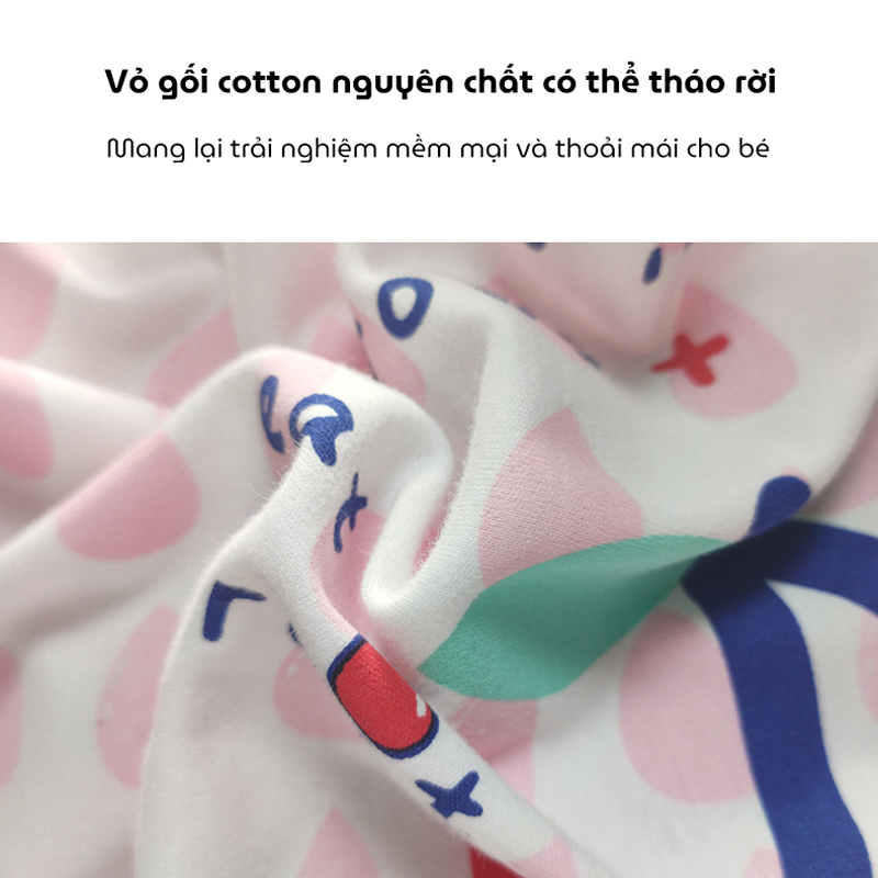 Gối cao su non cho bé KidsWorld ZT505 vải Cotton định hình đầu chống bẹp đầu thoáng khí, êm ái cho bé ngủ ngon sâu giấc cho trẻ 6 tháng-3 tuổi