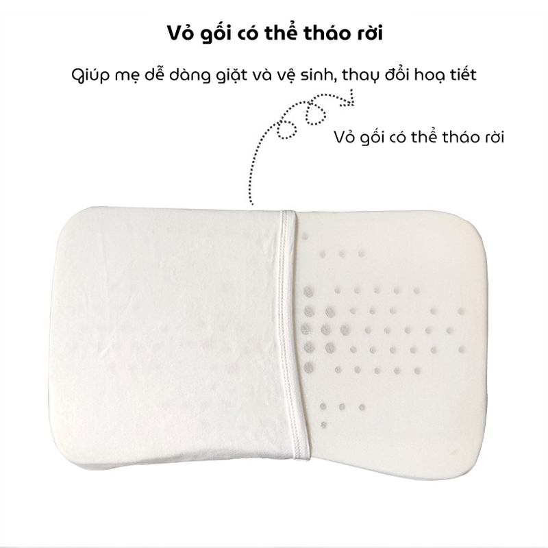 Gối cao su non cho bé KidsWorld ZT505 vải Cotton định hình đầu chống bẹp đầu thoáng khí, êm ái cho bé ngủ ngon sâu giấc cho trẻ 6 tháng-3 tuổi