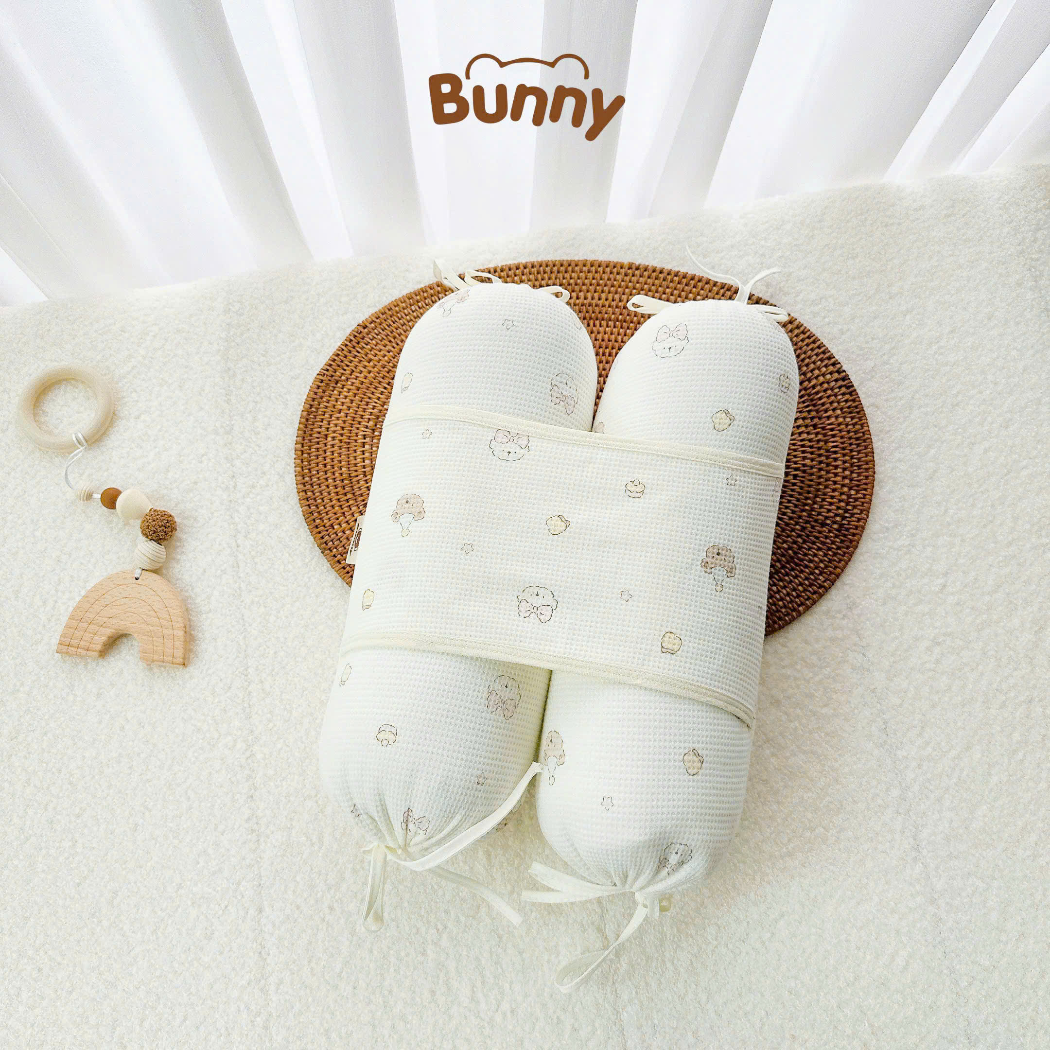 Gối chặn cho bé sơ sinh Bunny vải Waffle vừa ôm được, vừa chống giật mình, vừa mềm vừa thoáng