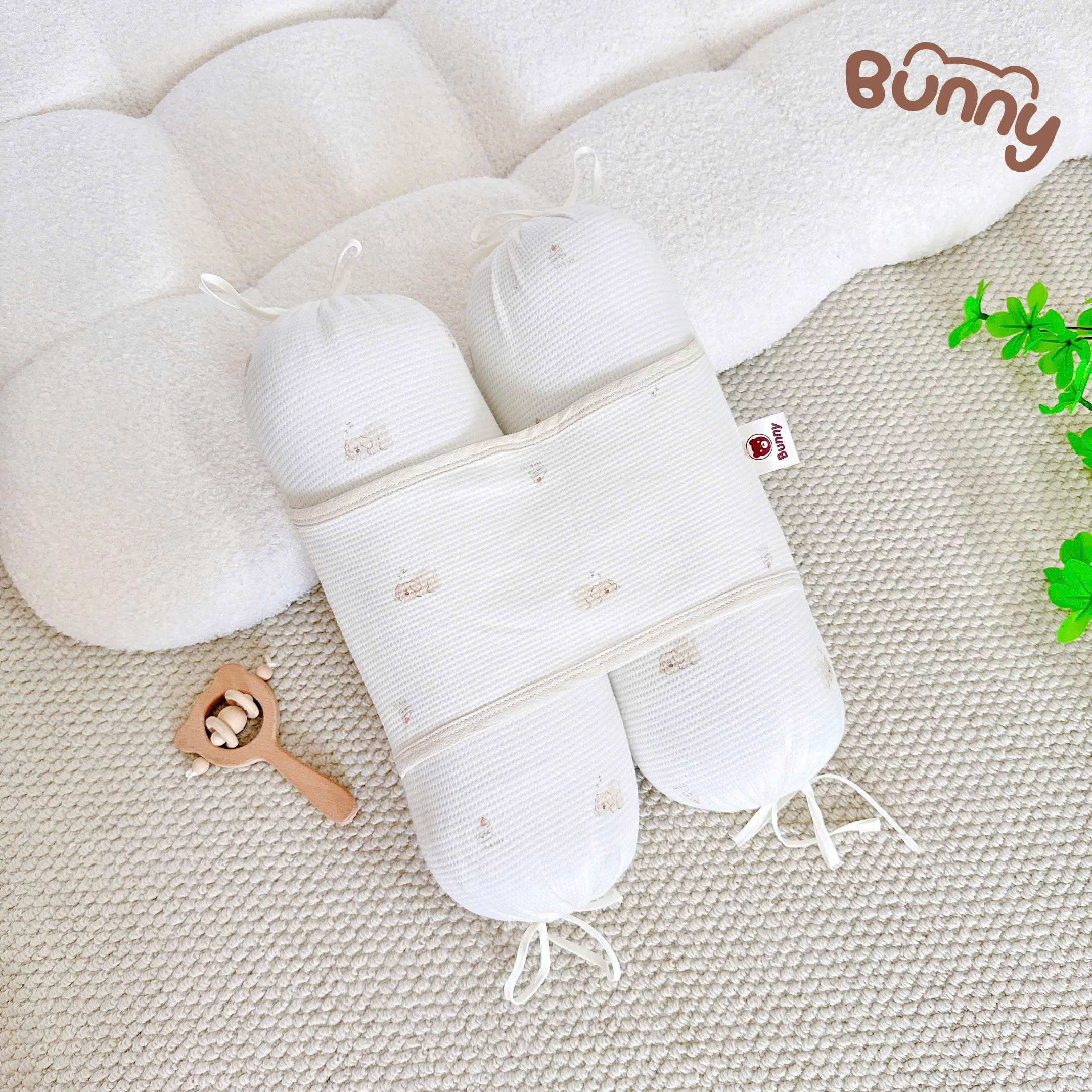 Gối chặn cho bé sơ sinh Bunny vải Waffle vừa ôm được, vừa chống giật mình, vừa mềm vừa thoáng