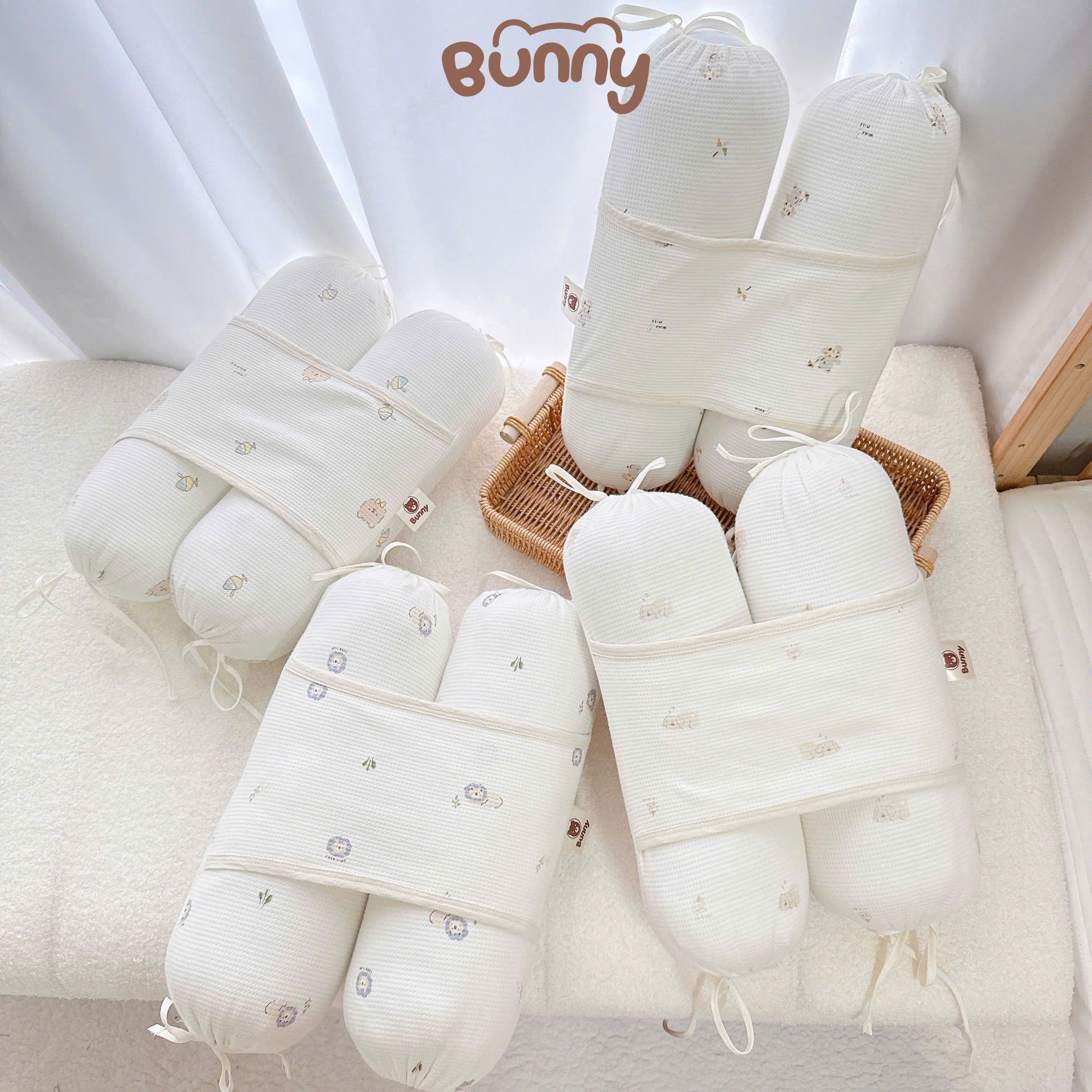 Gối chặn cho bé sơ sinh Bunny vải Waffle vừa ôm được, vừa chống giật mình, vừa mềm vừa thoáng