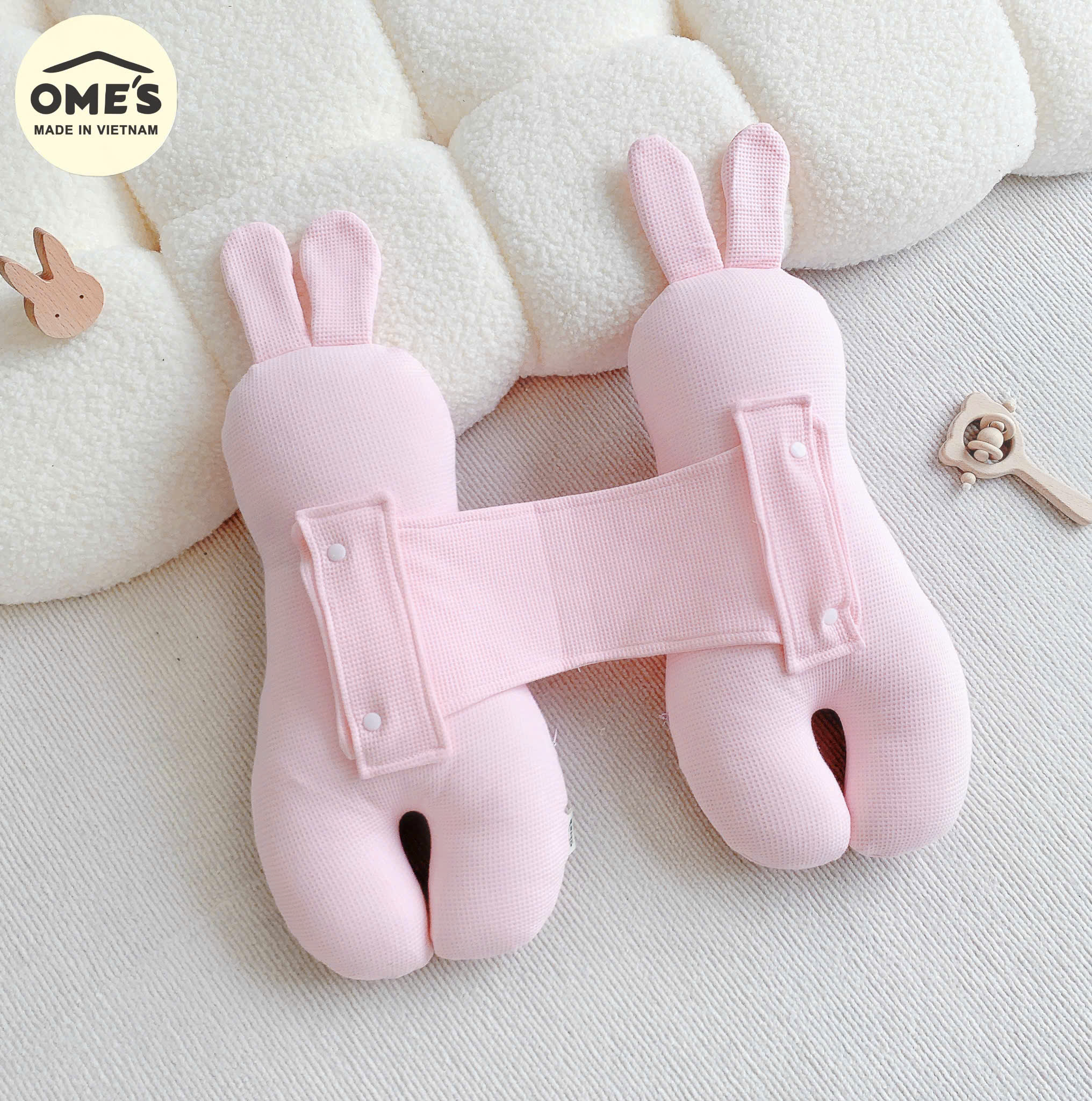 Gối chặn cho bé sơ sinh hình thỏ đáng yêu OME'S vải Cotton Waffle cao cấp mềm mại, thoáng mát