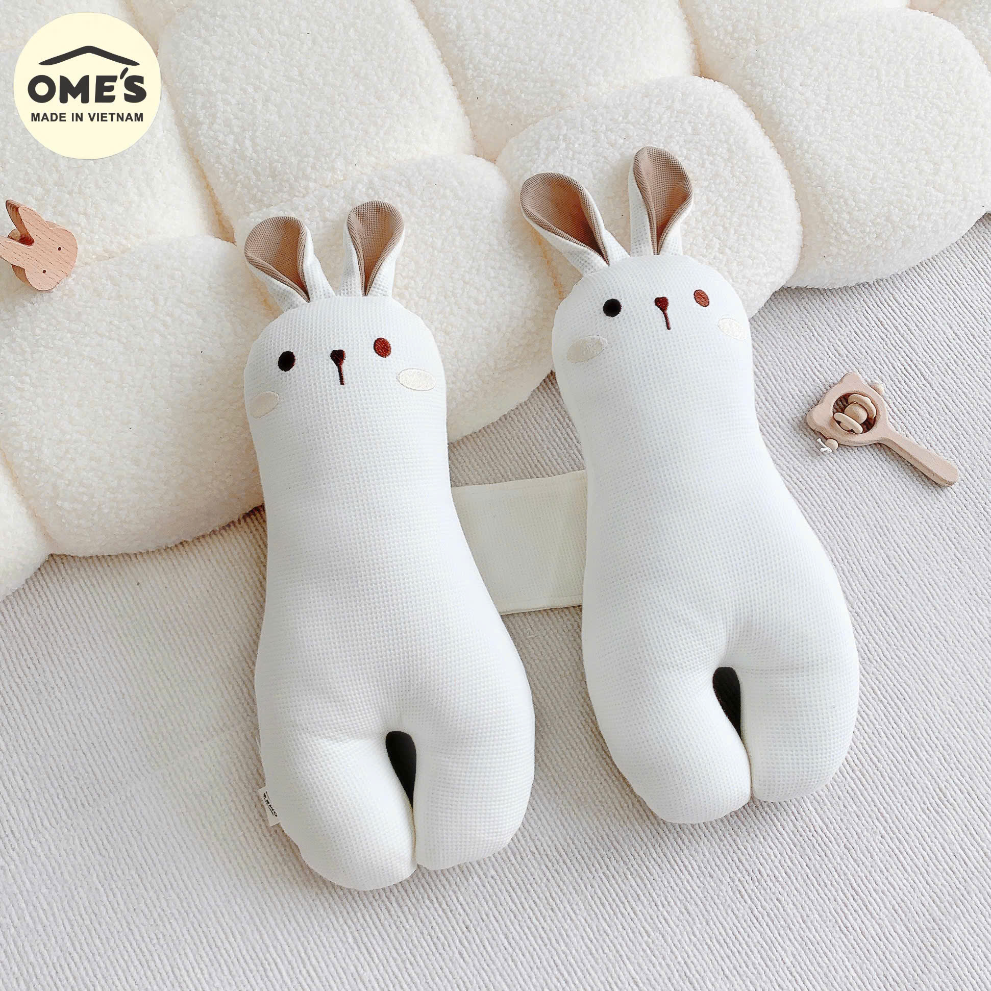 Gối chặn cho bé sơ sinh hình thỏ đáng yêu OME'S vải Cotton Waffle cao cấp mềm mại, thoáng mát