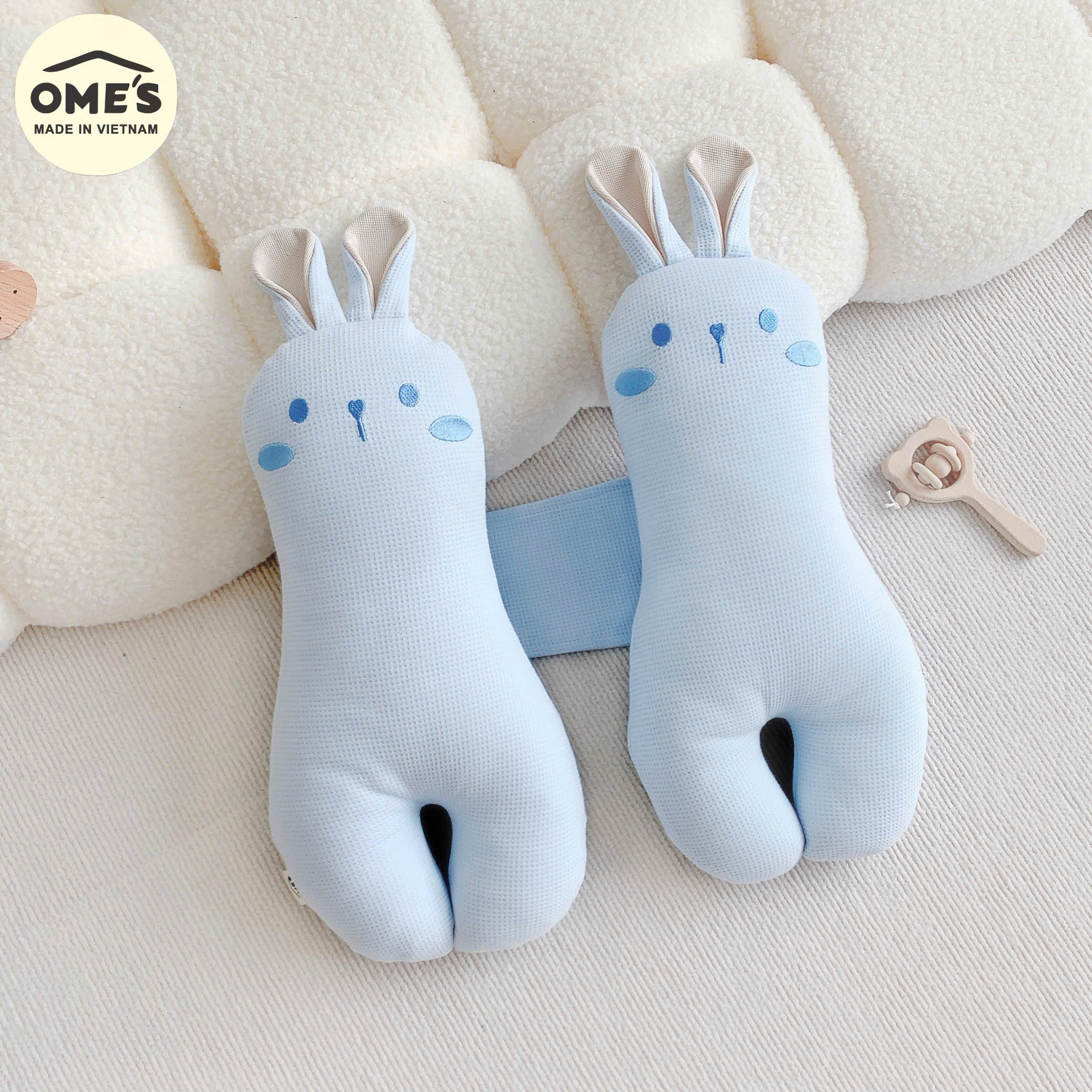 Gối chặn cho bé sơ sinh hình thỏ đáng yêu OME'S vải Cotton Waffle cao cấp mềm mại, thoáng mát