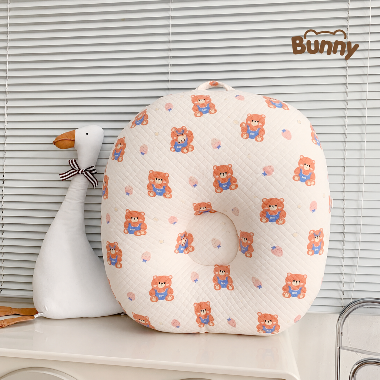Gối chống trào ngược cho bé Bunny Cotton trần bông chống nôn trớ an toàn cho bé sơ sinh mềm mại, mỏng nhẹ và không bị nóng bí lưng