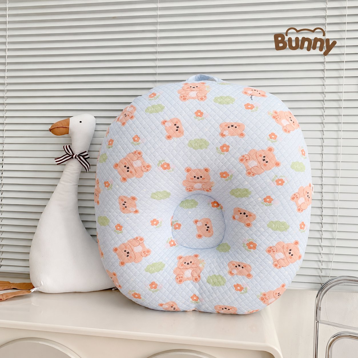 Gối chống trào ngược cho bé Bunny Cotton trần bông chống nôn trớ an toàn cho bé sơ sinh mềm mại, mỏng nhẹ và không bị nóng bí lưng