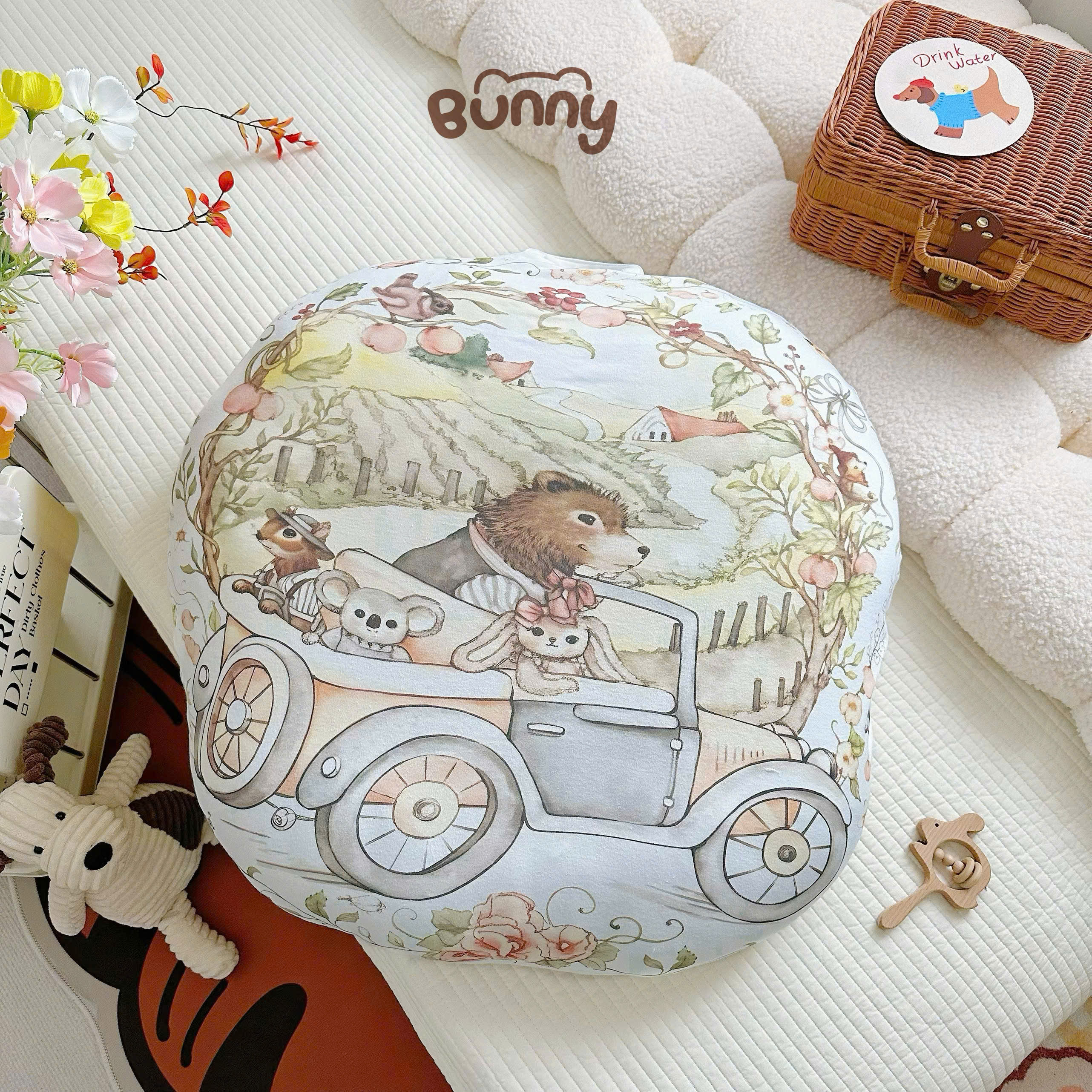 Gối chống trào ngược cho bé Bunny hoạ tiết cố tích vải Cotton, Airmesh mềm mịn thoáng khí, chống hầm bí giúp bé giảm trào ngược, ngủ êm, ngủ sâu hơn
