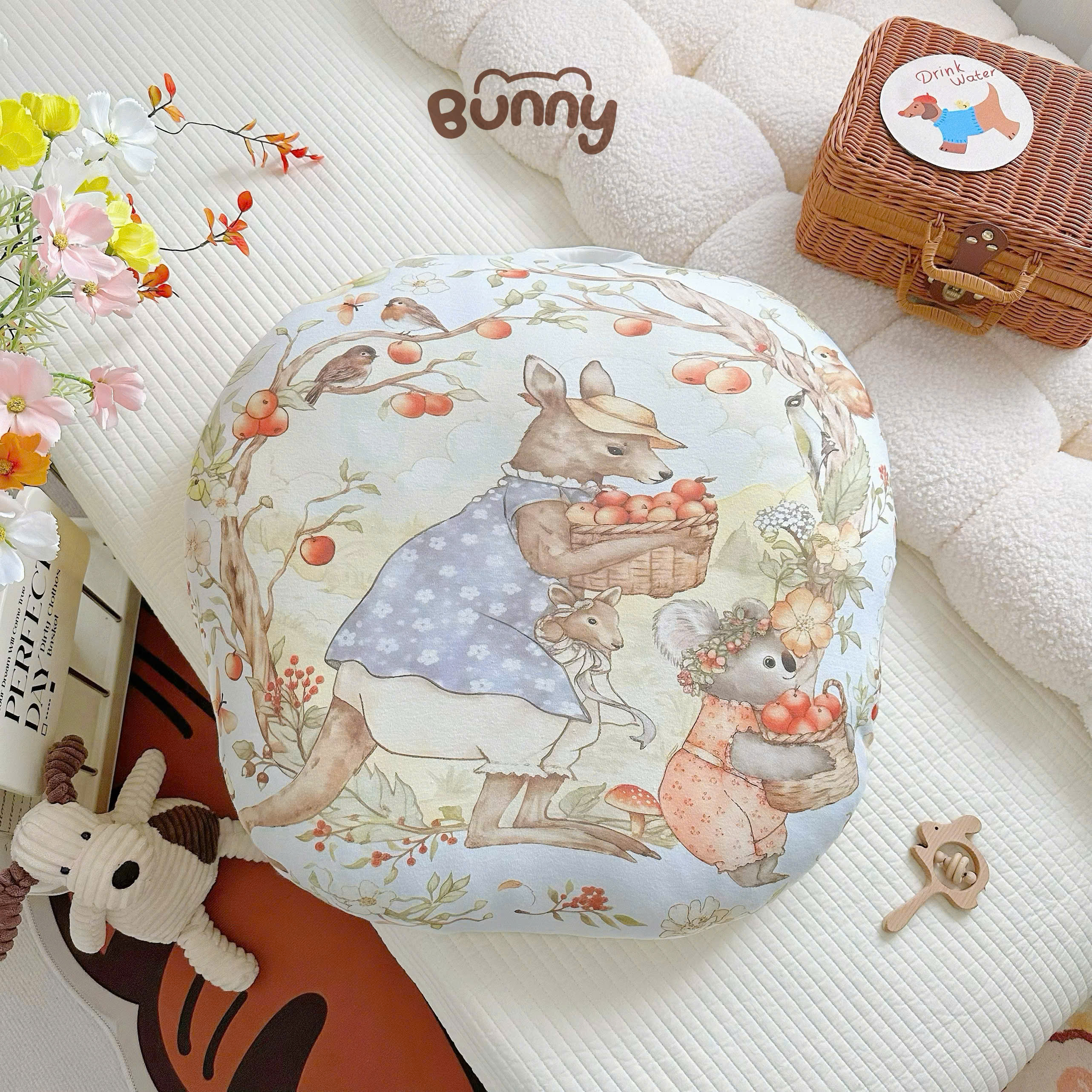 Gối chống trào ngược cho bé Bunny hoạ tiết cố tích vải Cotton, Airmesh mềm mịn thoáng khí, chống hầm bí giúp bé giảm trào ngược, ngủ êm, ngủ sâu hơn