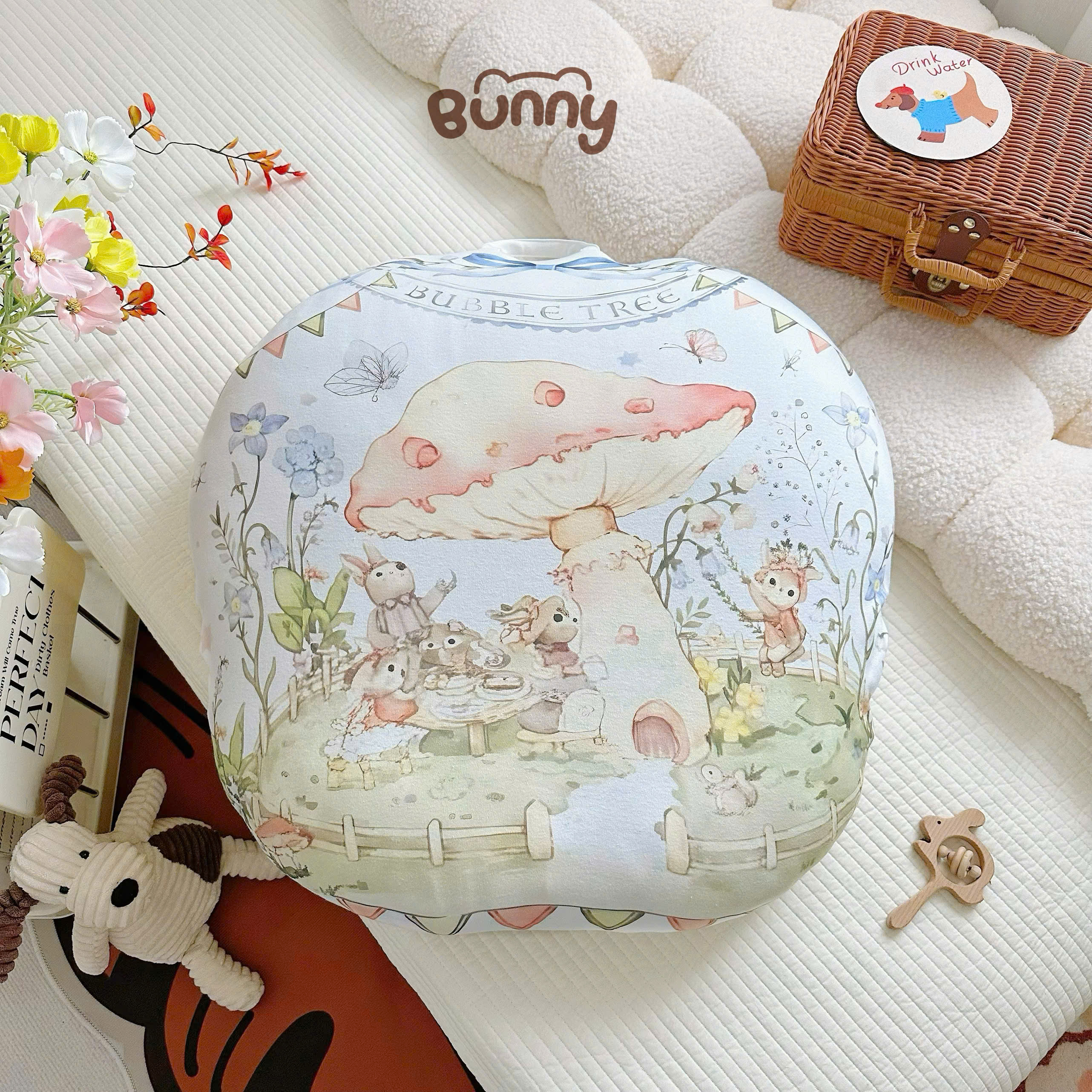 Gối chống trào ngược cho bé Bunny hoạ tiết cố tích vải Cotton, Airmesh mềm mịn thoáng khí, chống hầm bí giúp bé giảm trào ngược, ngủ êm, ngủ sâu hơn