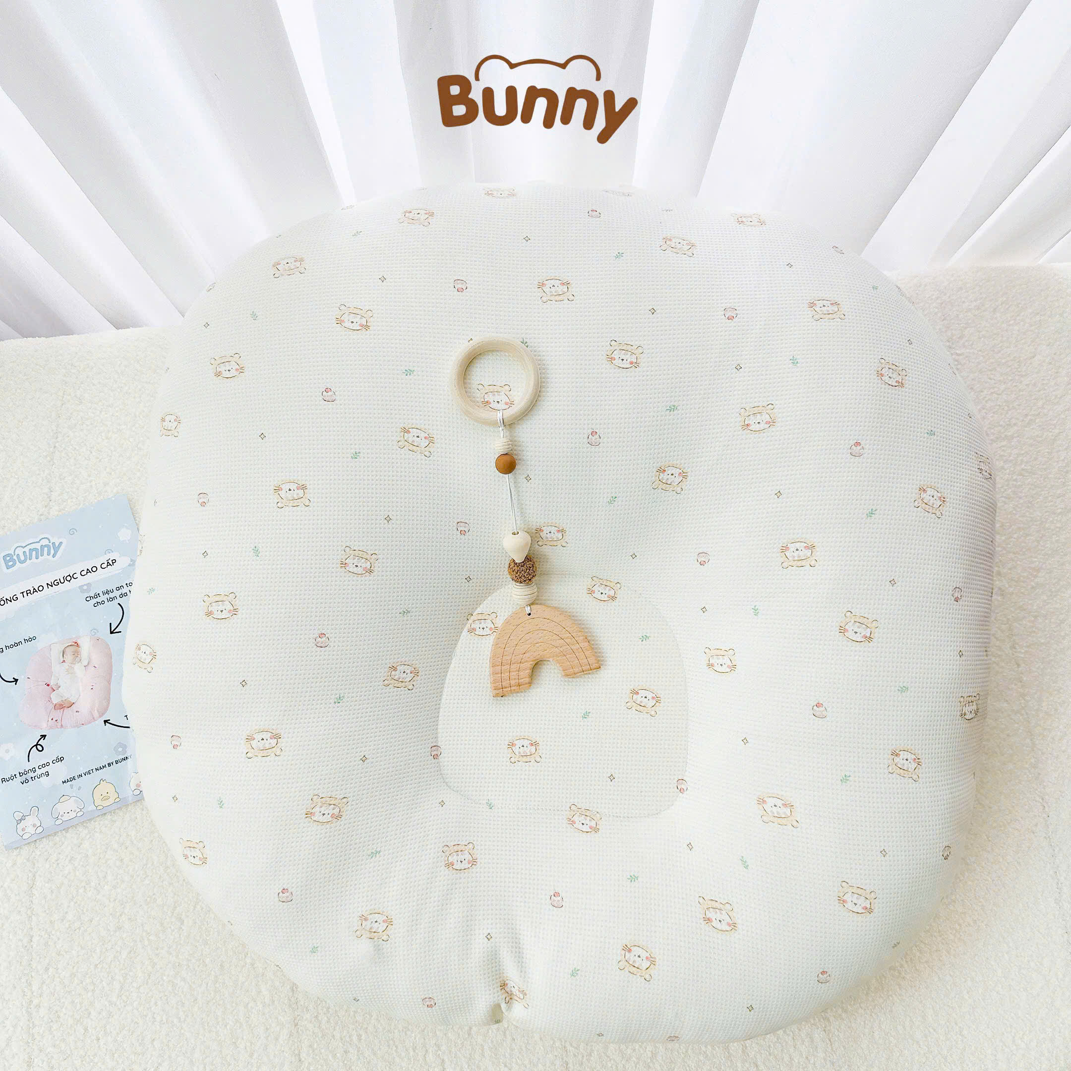 Gối chống trào ngược cho bé Bunny vải Cotton Waffle kiêm đệm ngủ chống trào ngược mềm mại thoáng khí thấm hút mồ hôi