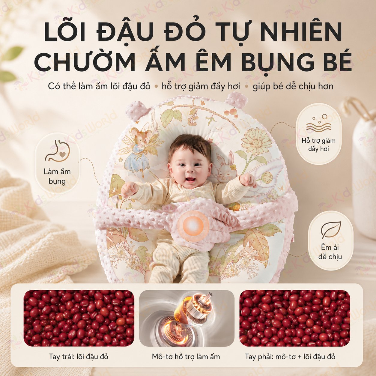 Gối chống trào ngược cho bé cao cấp hoạ tiết cổ tích, gối chống trớ 15° có bàn tay vỗ về thông minh, nâng đỡ cột sống, giúp bé ngủ sâu