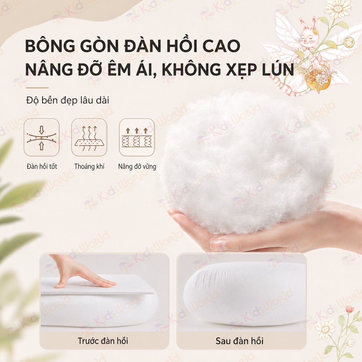 Gối chống trào ngược cho bé cao cấp hoạ tiết cổ tích, gối chống trớ 15° có bàn tay vỗ về thông minh, nâng đỡ cột sống, giúp bé ngủ sâu