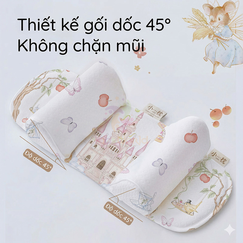 Gối định hình đầu cho bé 0-6 tháng hoạ tiết cổ tích giúp điều chỉnh và ngăn ngừa hội chứng đầu bẹt