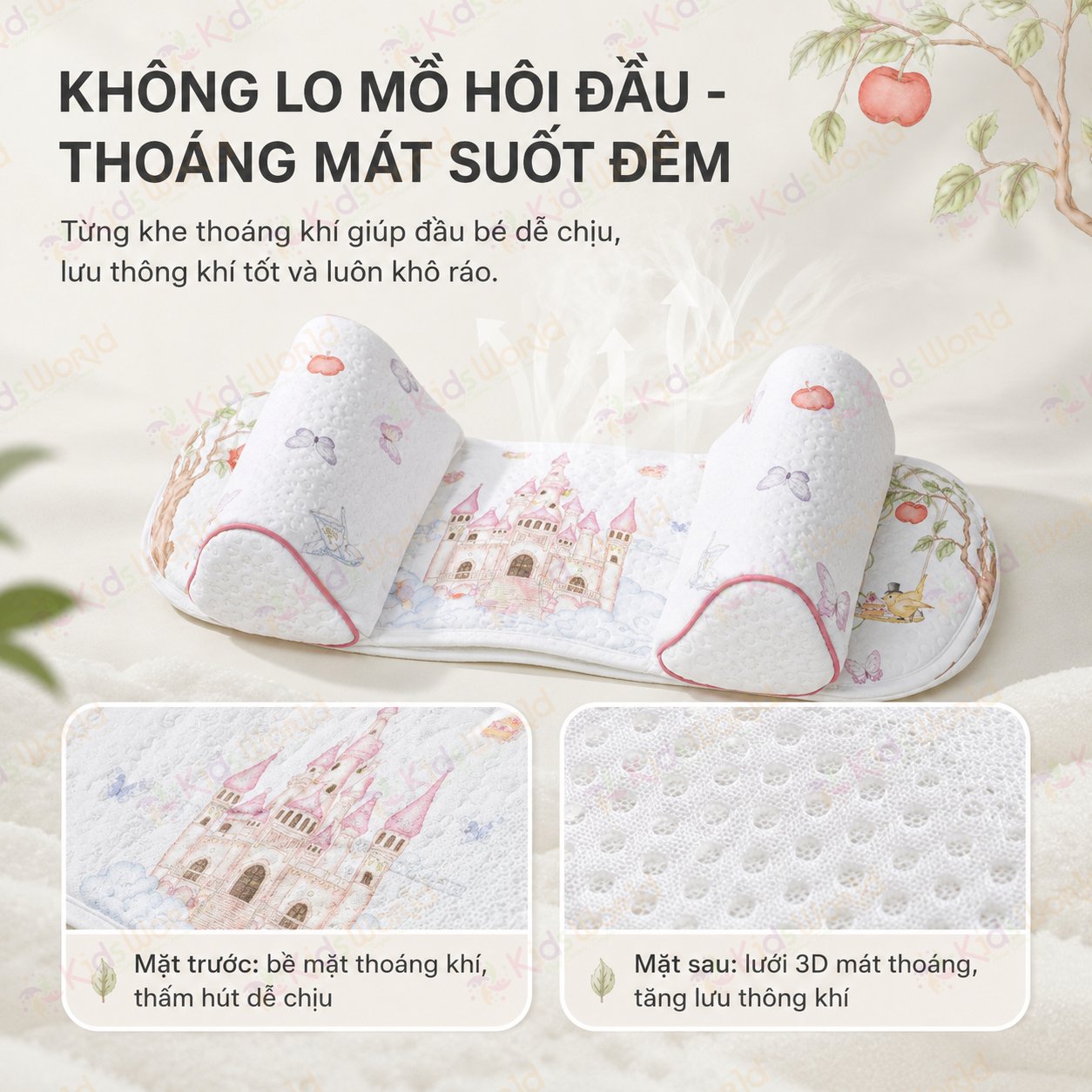 Gối định hình đầu cho bé 0-6 tháng hoạ tiết cổ tích giúp điều chỉnh và ngăn ngừa hội chứng đầu bẹt