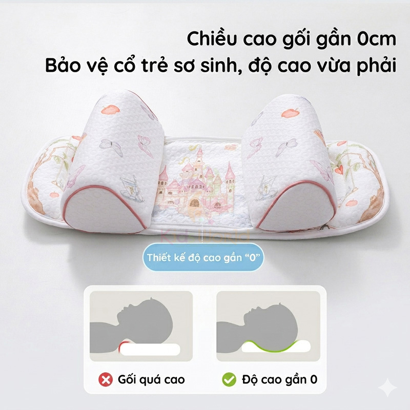 Gối định hình đầu cho bé 0-6 tháng hoạ tiết cổ tích giúp điều chỉnh và ngăn ngừa hội chứng đầu bẹt