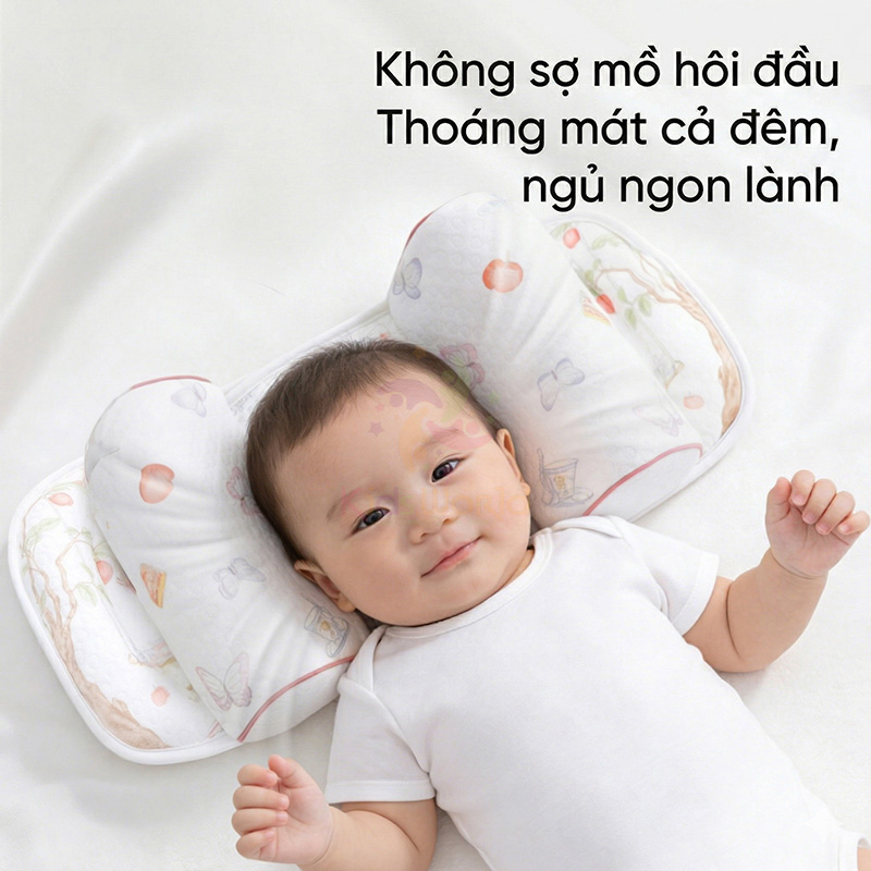 Gối định hình đầu cho bé 0-6 tháng hoạ tiết cổ tích giúp điều chỉnh và ngăn ngừa hội chứng đầu bẹt
