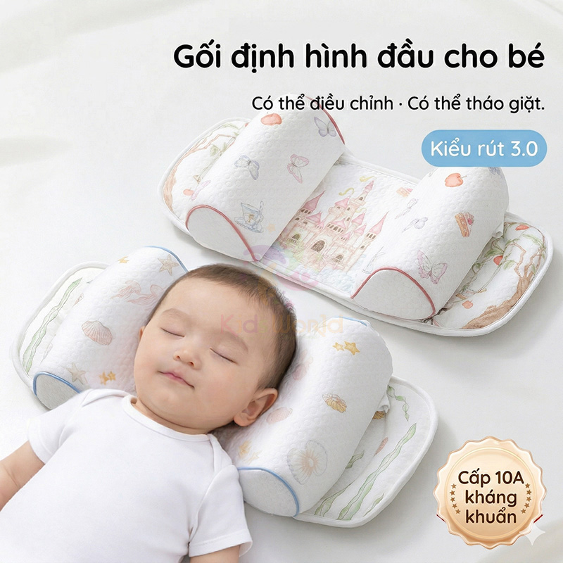 Gối định hình đầu cho bé 0-6 tháng hoạ tiết cổ tích giúp điều chỉnh và ngăn ngừa hội chứng đầu bẹt