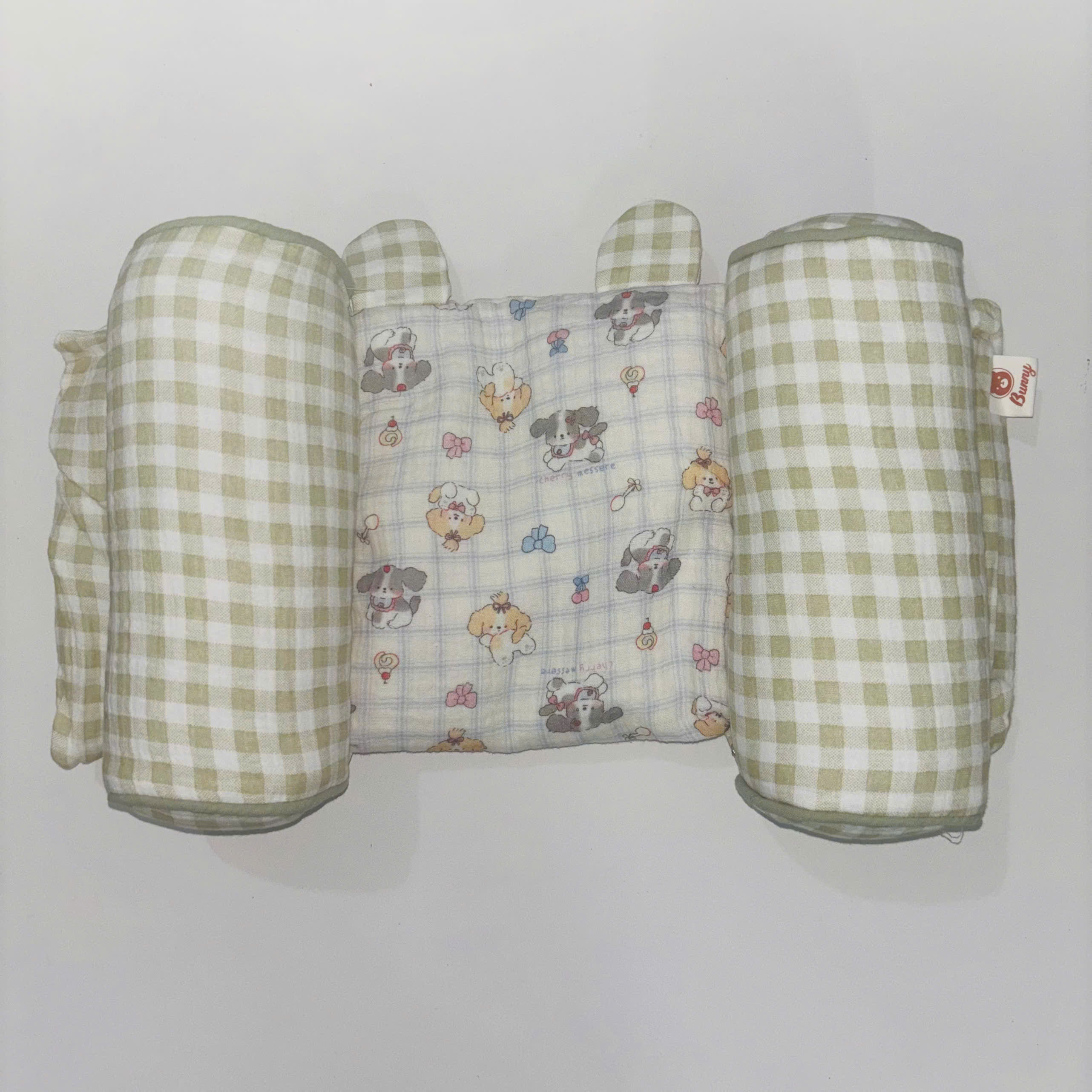 Gối định hình đầu cho bé Bunny vải xô Muslin cao cấp, gối chống méo đầu, gối chặn đa năng cho trẻ sơ sinh
