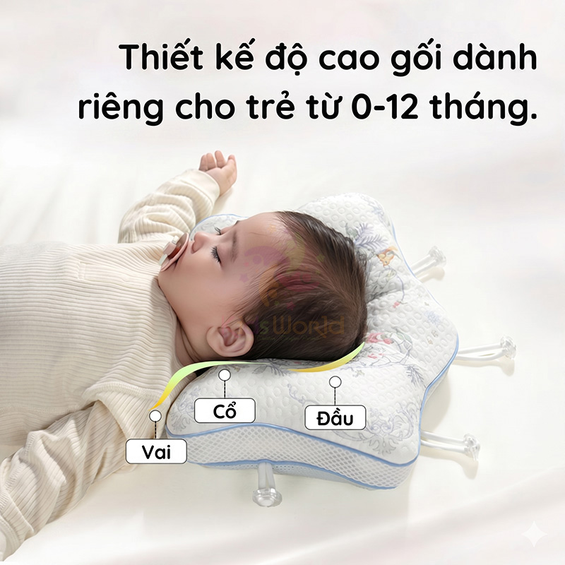 Gối định hình đầu cho bé hình ngôi sao hoạ tiết cổ tích cao cấp với dây rút điều chỉnh 5 điểm chống bẹt đầu, méo đầu, chất liệu Cotton & Tencel kháng khuẩn cho trẻ sơ sinh (0-12 tháng)