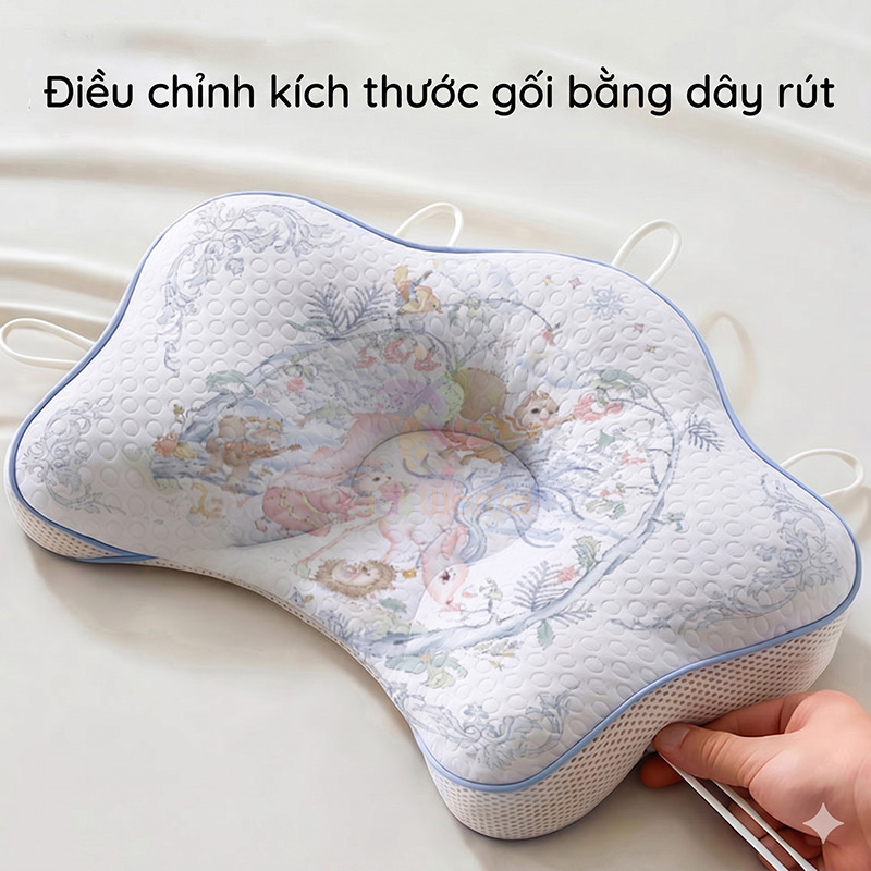 Gối định hình đầu cho bé hình ngôi sao hoạ tiết cổ tích cao cấp với dây rút điều chỉnh 5 điểm chống bẹt đầu, méo đầu, chất liệu Cotton & Tencel kháng khuẩn cho trẻ sơ sinh (0-12 tháng)
