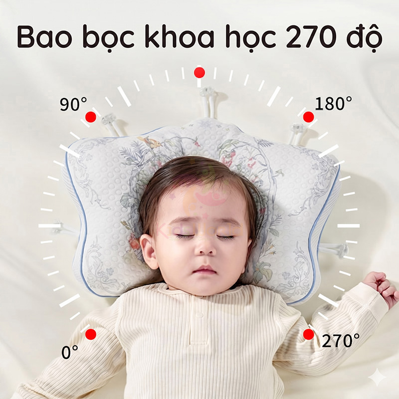 Gối định hình đầu cho bé hình ngôi sao hoạ tiết cổ tích cao cấp với dây rút điều chỉnh 5 điểm chống bẹt đầu, méo đầu, chất liệu Cotton & Tencel kháng khuẩn cho trẻ sơ sinh (0-12 tháng)